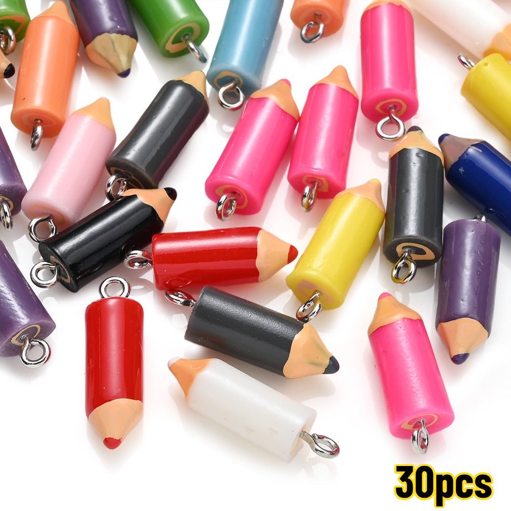 30-Piece Mixed Color Pencil Head Charms