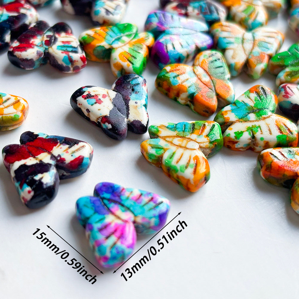 165pcs/bag Gradient Butterfly Beads Graffiti Stone Spacer Beads