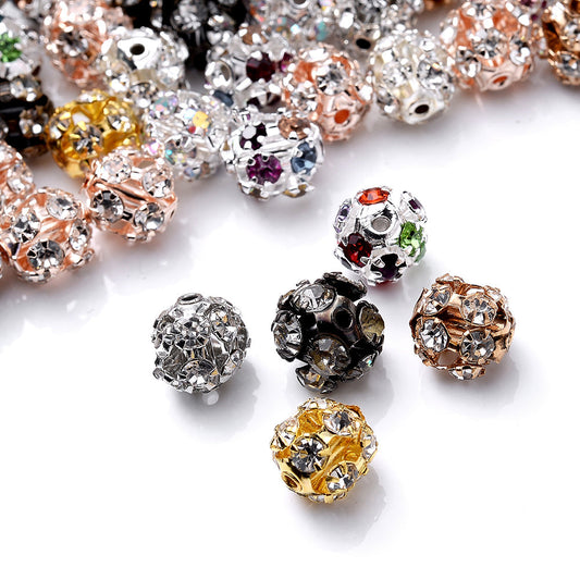 Mixed Color Alloy Rhinestone Round Spacer Beads