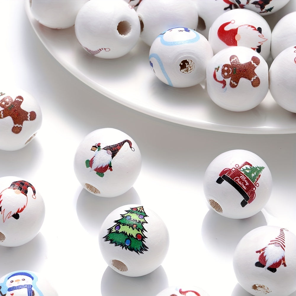 Christmas Wooden Santa & Tree Beads