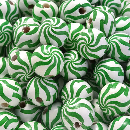 10PCS 16mm Striped Pattern Wooden Bead Set