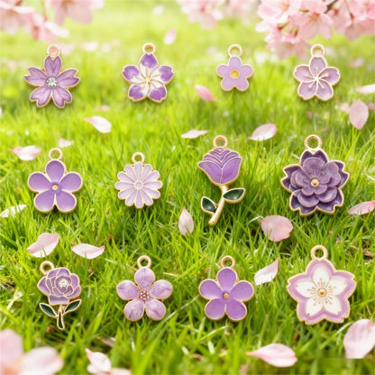 20/50PCS Purple Flower Enamel Charm Pendant Set
