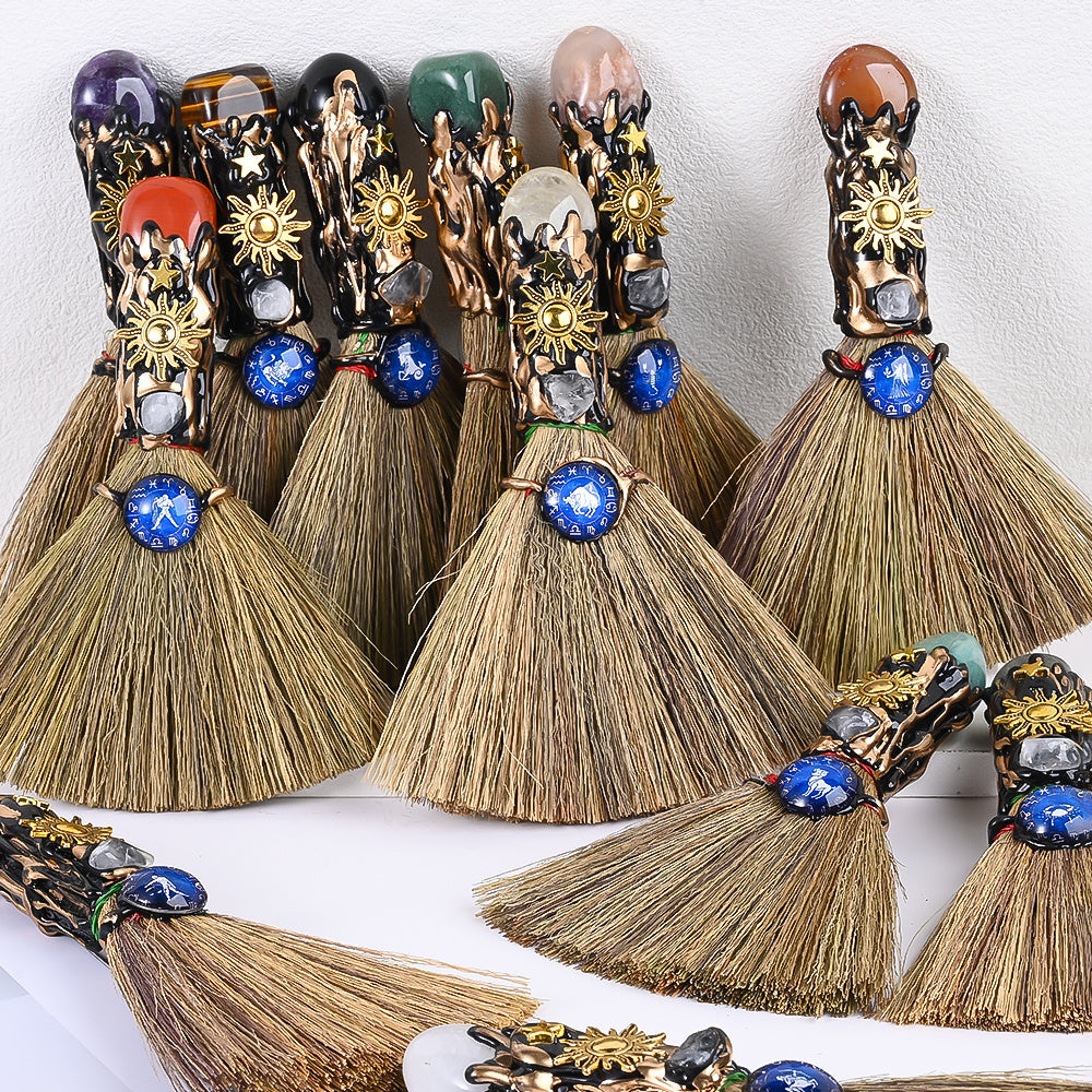 12-Piece Zodiac Broom-Shaped Alloy Charms