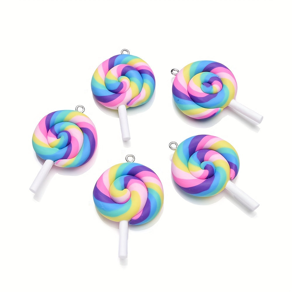 10PCS 29×49mm Rainbow Lollipop Soft Clay Pendant Set