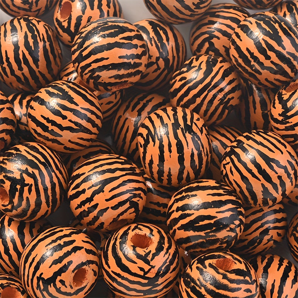 10PCS 16mm Animal Print Round Wooden Bead Set
