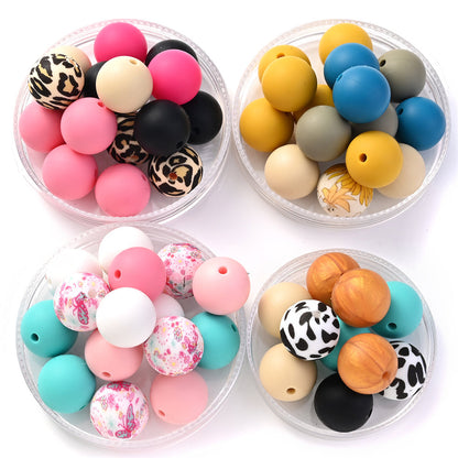 Silicone Animal Print Round Beads