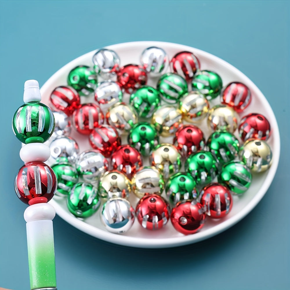 Christmas Striped Acrylic Round Beads