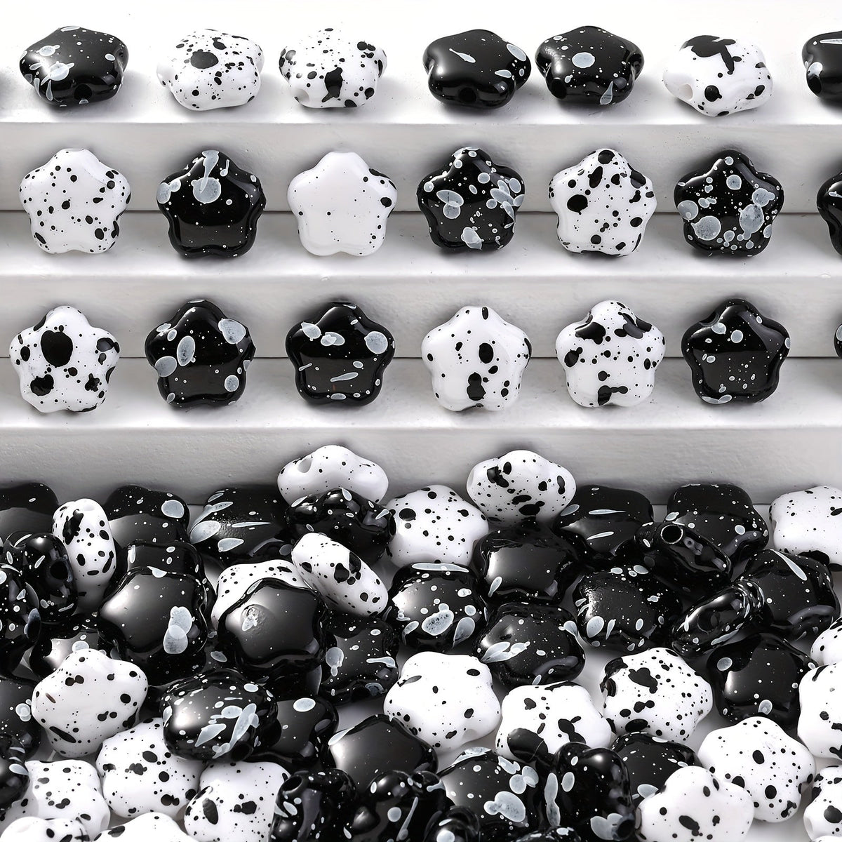 Black and White Plum Blossom Acrylic Spacer Beads