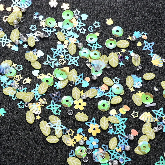 10g Green Pearlescent Bead & Sequin Mix