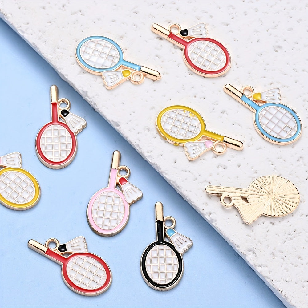10PCS 11×22mm Colorful Badminton Racket Enamel Charm Set