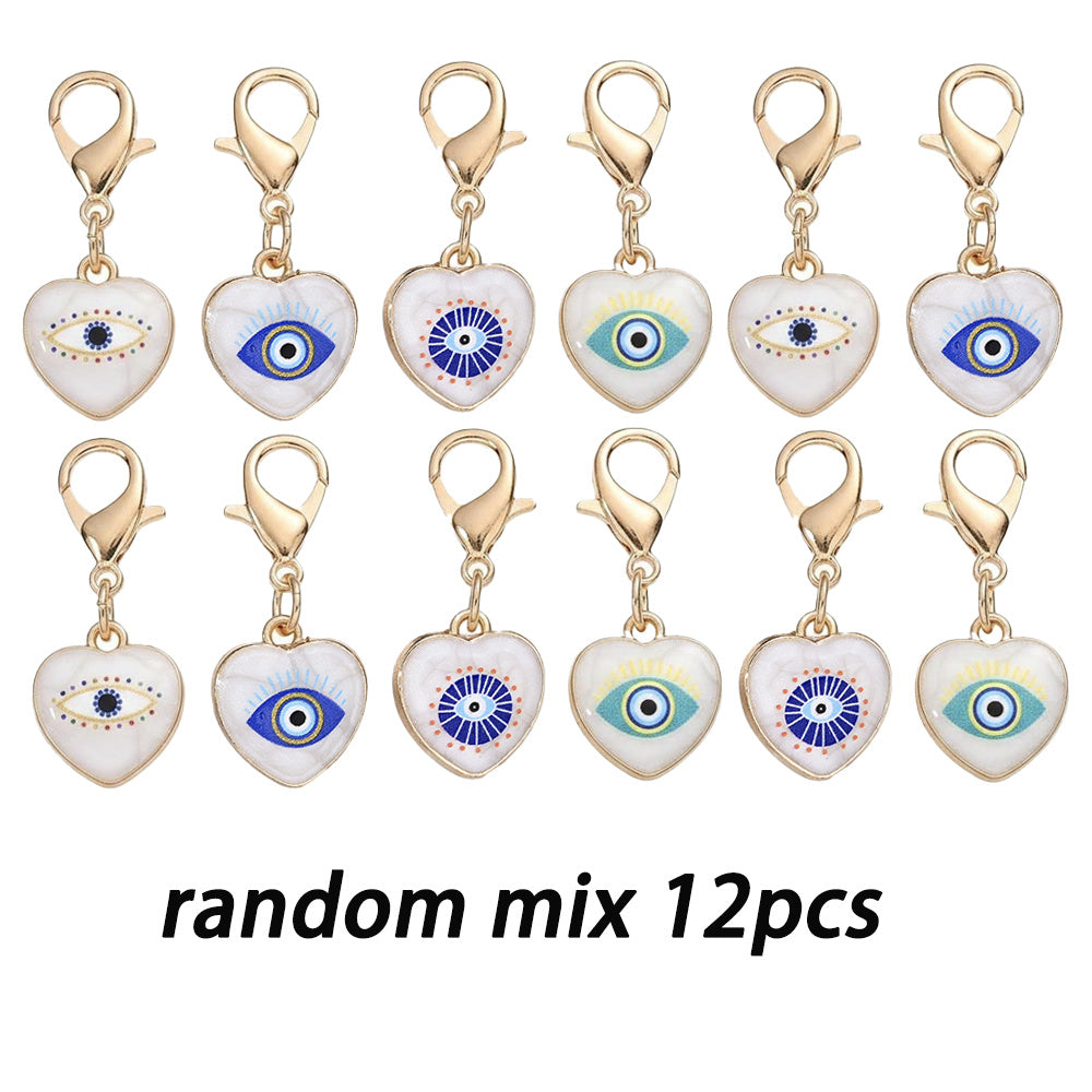 12PCS Blue & White Evil Eye Enamel Keychain Set