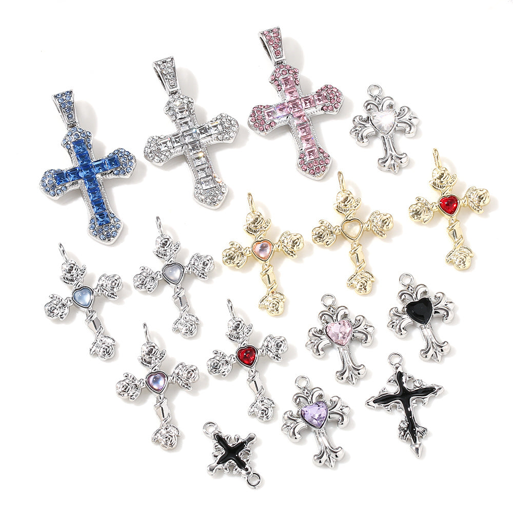 Y2K Rhinestone Cross Alloy Pendants