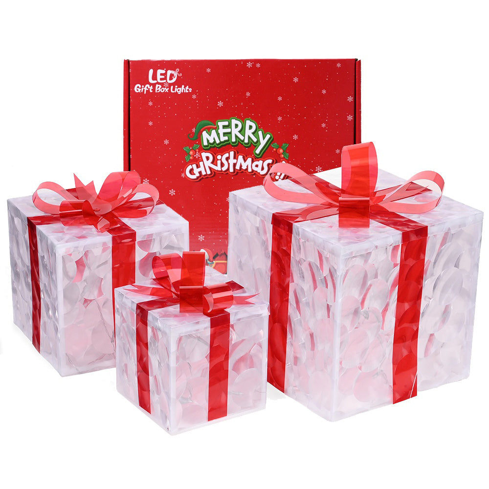 3-Piece Warm Light Christmas Gift Box Decorations