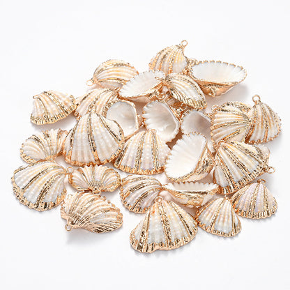 8-Piece Mixed Natural Shell Conch Charms with Gold Edges