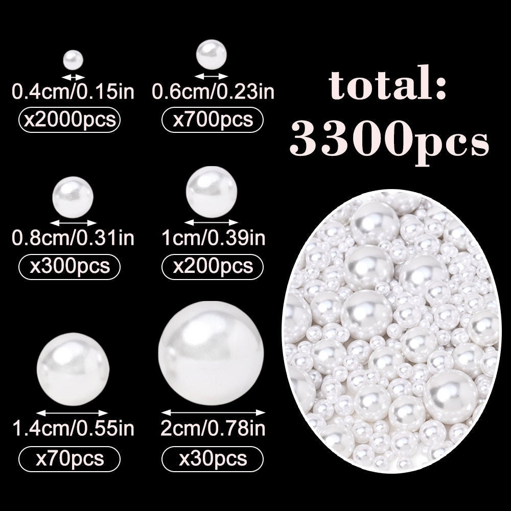 3300pcs 4-20mm Mix Size Aritificial Pearl Beads Bulk (no Hole) Acrylic