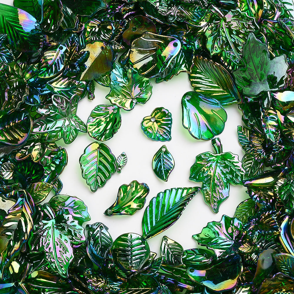 Green Acrylic Leaf Beads