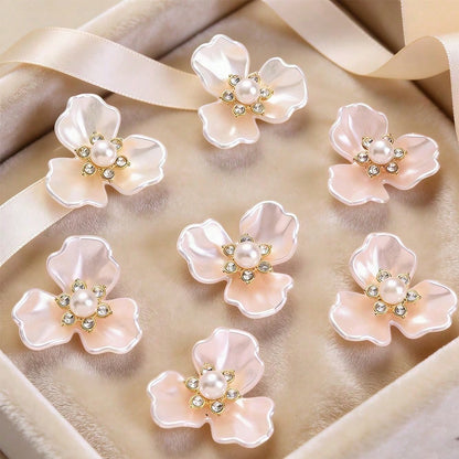 White Three Petal Flower Rhinestone Decals
