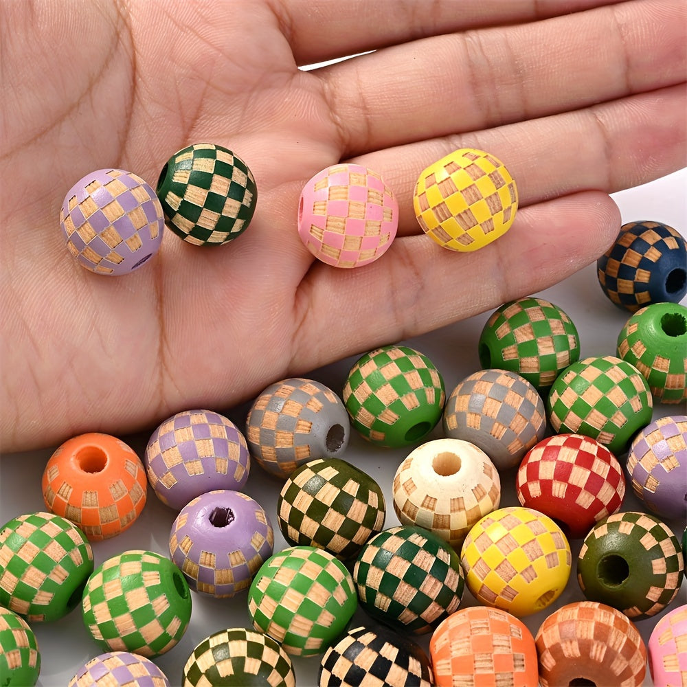 Checkerboard Wooden Spacer Beads