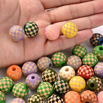 Checkerboard Wooden Spacer Beads