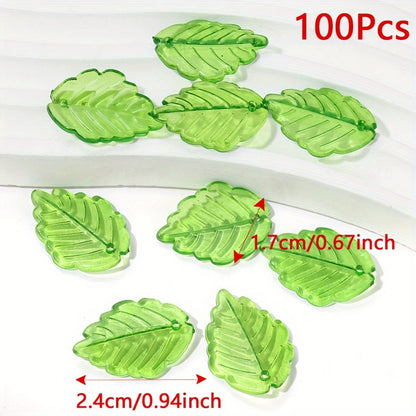 Clear Green Acrylic Leaf Beads and Charms