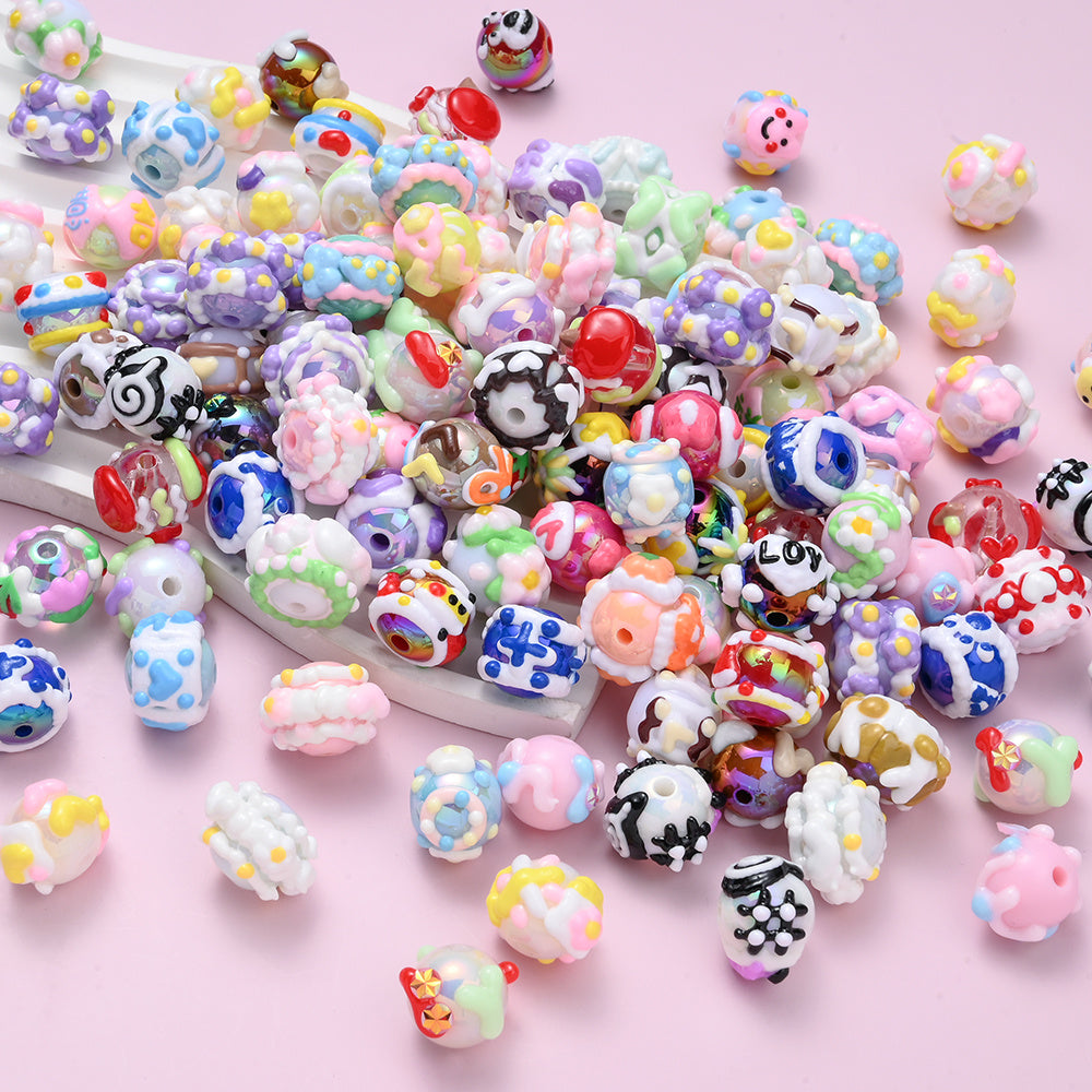 Painted Mixed Color Acrylic Beads