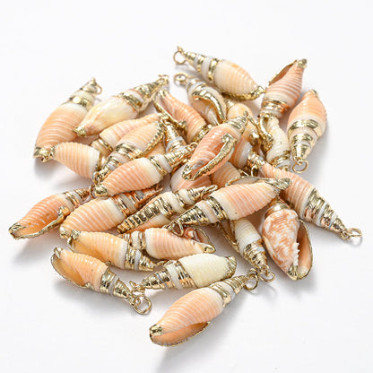 8-Piece Mixed Natural Shell Conch Charms with Gold Edges