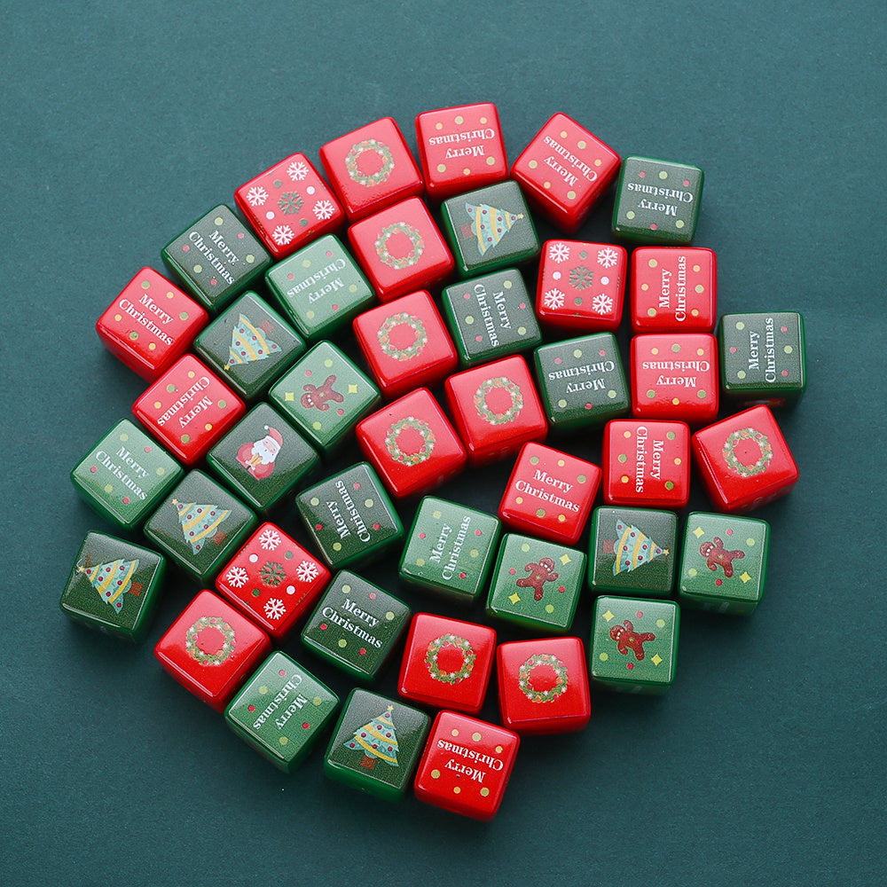 10PCS 14mm Multicolor Christmas Printed Square Acrylic Bead Set