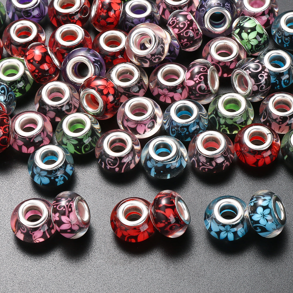 Flower Pattern Resin Large Hole Beads