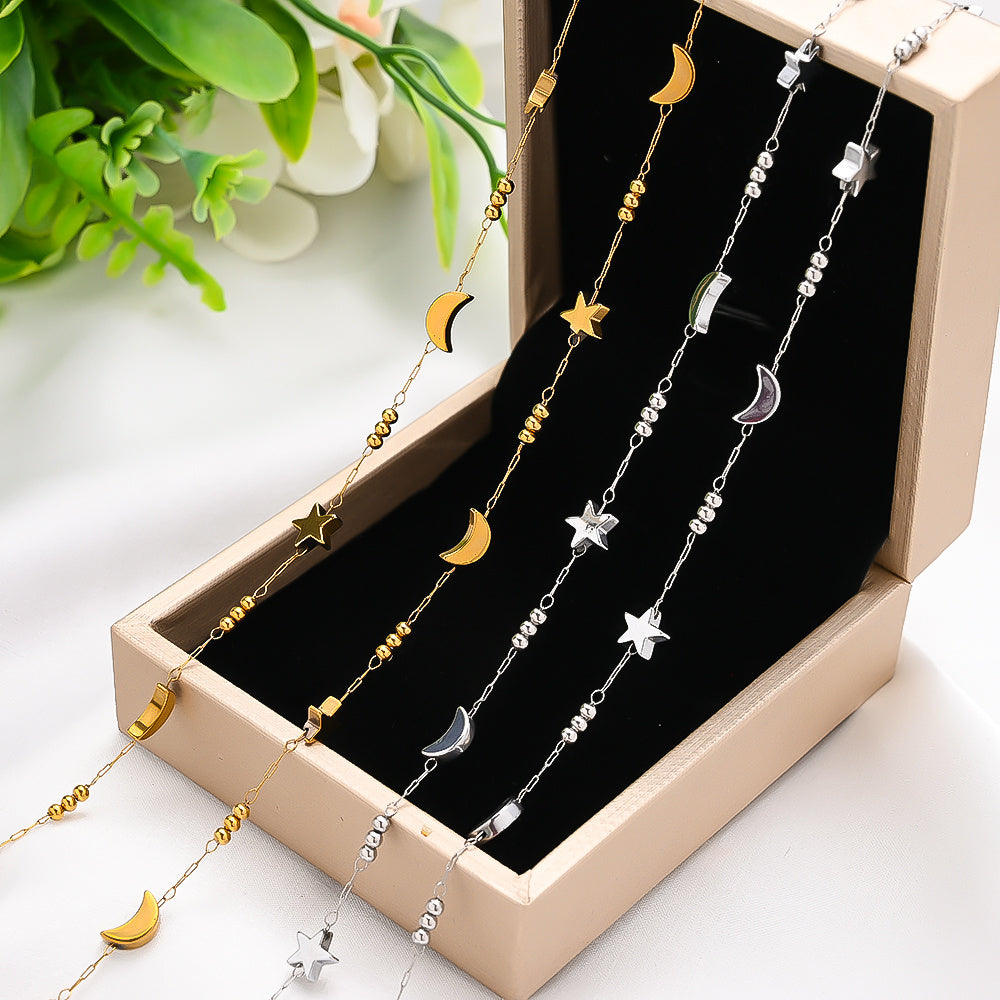 1m Gold & Silver Stainless Steel Star & Moon Bead Chain