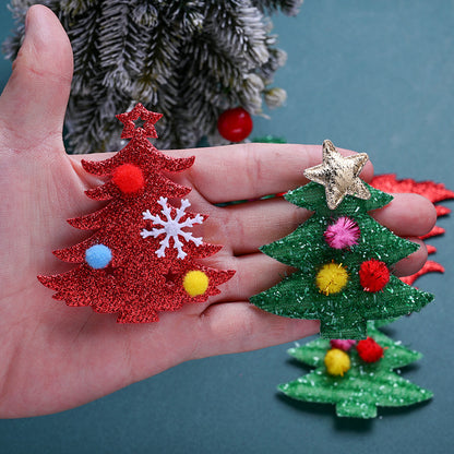 10PCS 65–75mm Green & Red Christmas Fabric Appliques