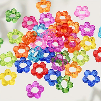 100-Piece 13 mm Clear Hollow Candy Color Flower Acrylic Beads