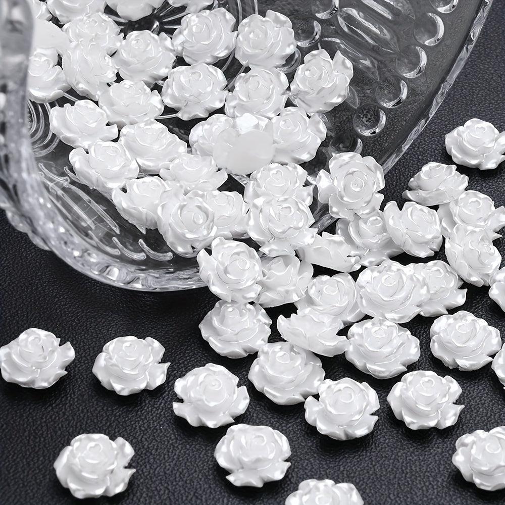 50/100-Piece 6/8/10 mm White Camellia Flatback Beads