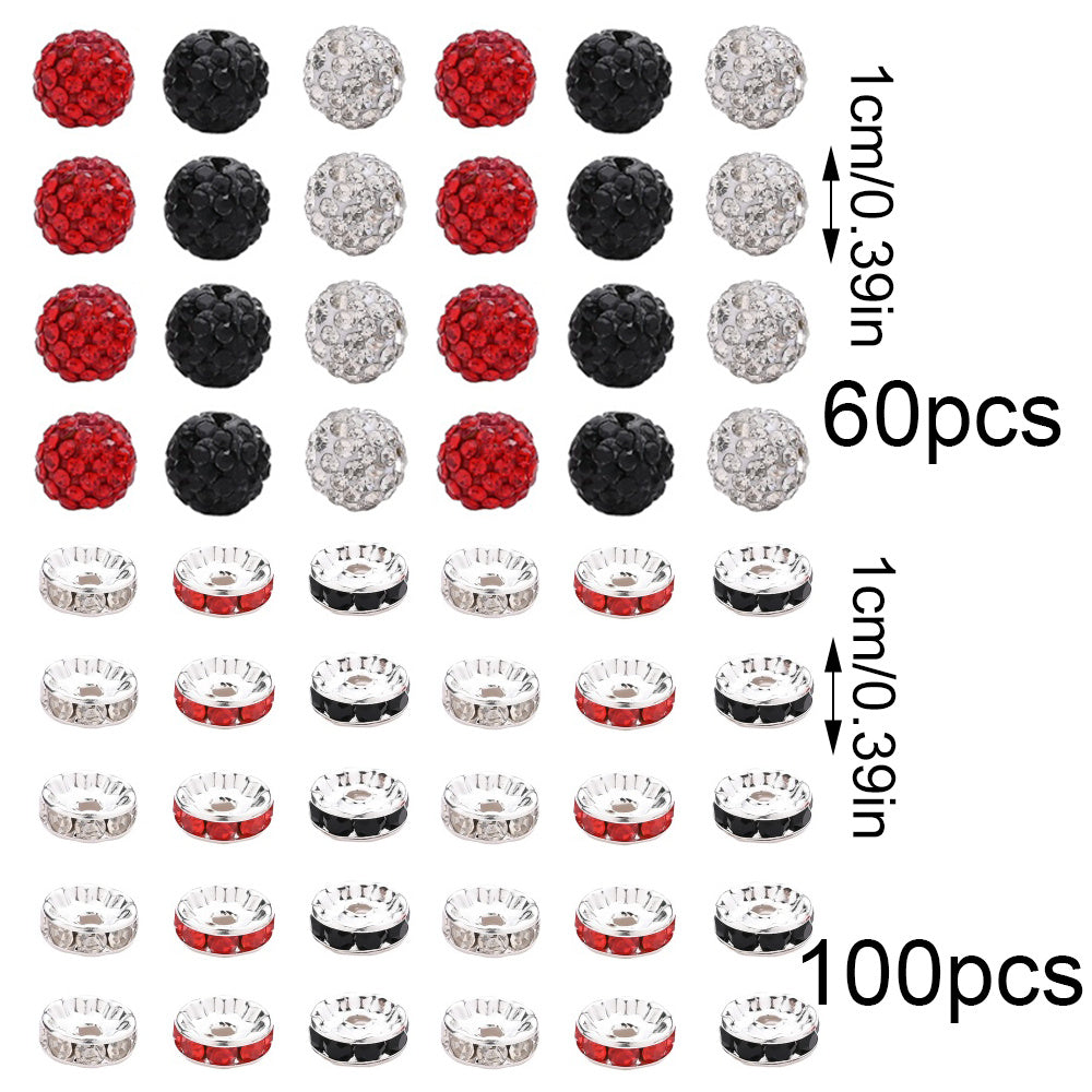 160PCS Red, Black & White Rhinestone Spacer Bead Set