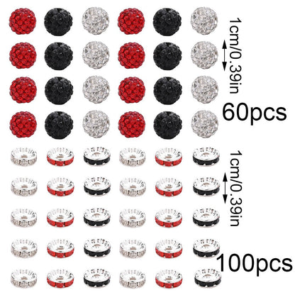 160PCS Red, Black & White Rhinestone Spacer Bead Set