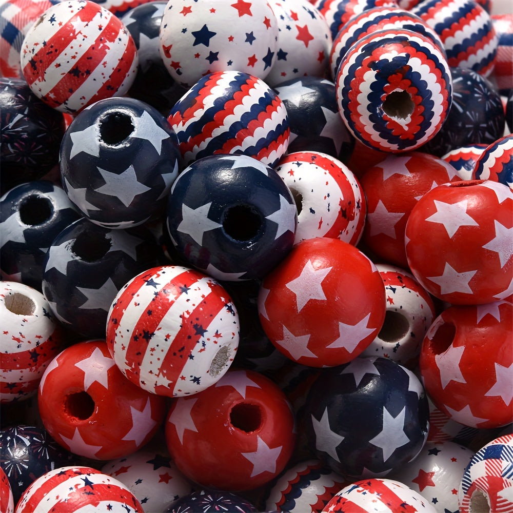 10PCS 16mm Red & Blue Wavy Star Wooden Bead Set