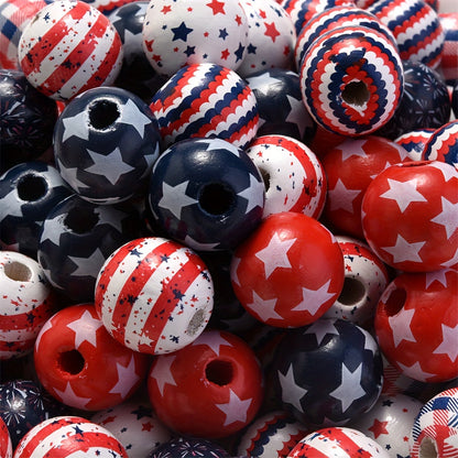 10PCS 16mm Red & Blue Wavy Star Wooden Bead Set