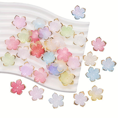 50PCS Gold-Edged Five-Petal Acrylic Flower Bead Set
