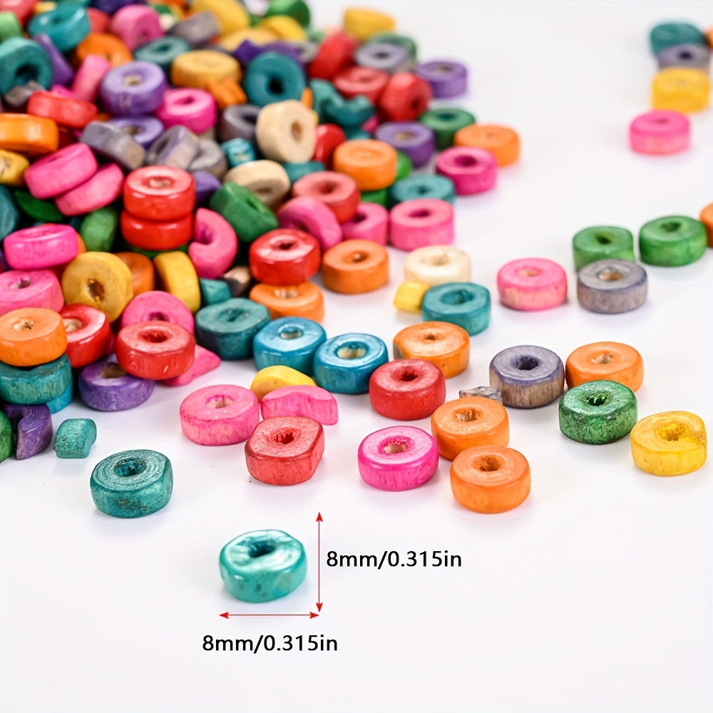 100PCS 8mm Flat Round Wooden Spacer Bead Set