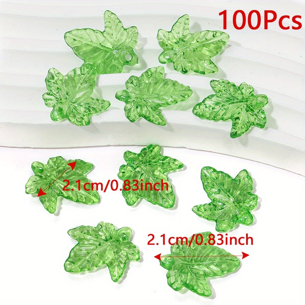 Clear Green Acrylic Leaf Beads and Charms