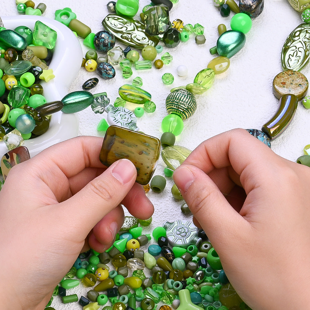 Mixed Light Green Irregular Acrylic Beads