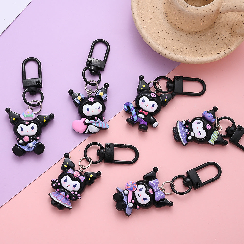 6pcs Kuromi Keychians Set Black Keychain Kit for Bag, Shoes, Coat Decor