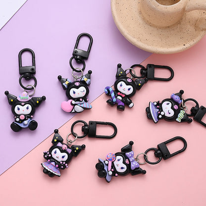 6pcs Kuromi Keychians Set Black Keychain Kit for Bag, Shoes, Coat Decor