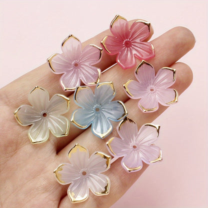 50PCS Gold-Edged Five-Petal Acrylic Flower Bead Set