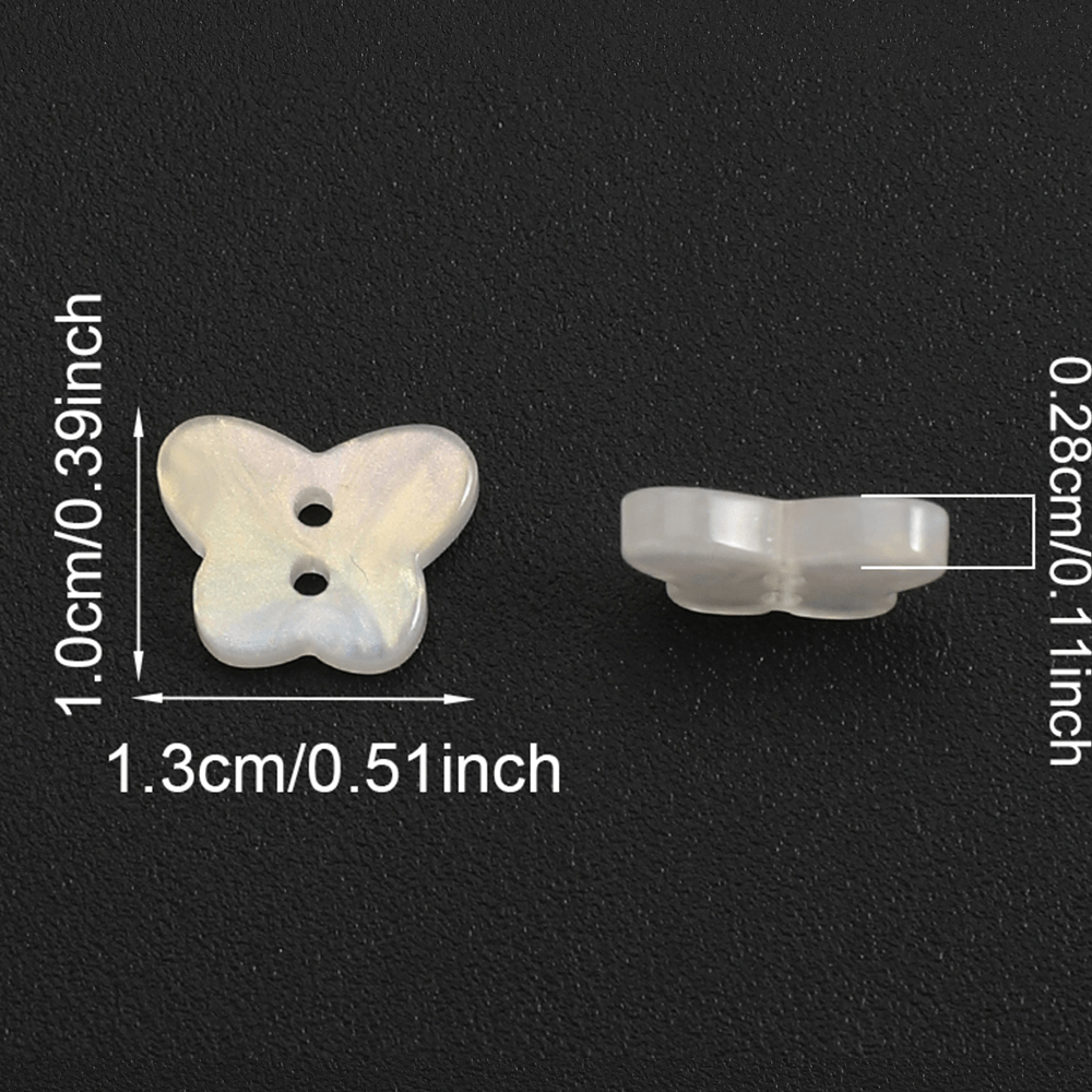 20PCS White AB Butterfly Resin Double-Hole Buttons