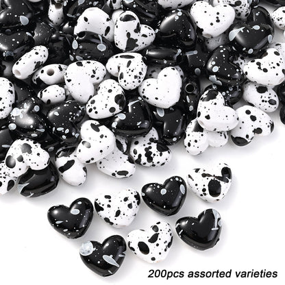 100/200pcs Star Heart Butterfly Beads Acrylic Black & White Graffiti