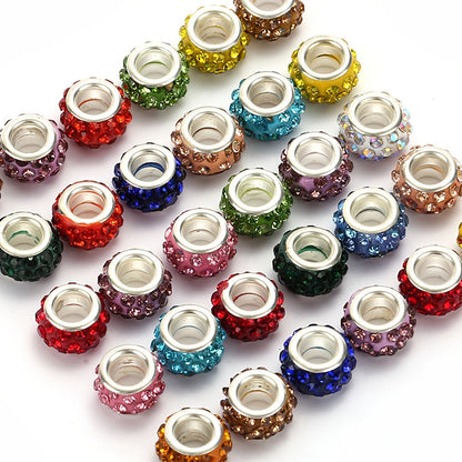 10-Piece Random Multicolor European-Style Rhinestone Large Hole Beads