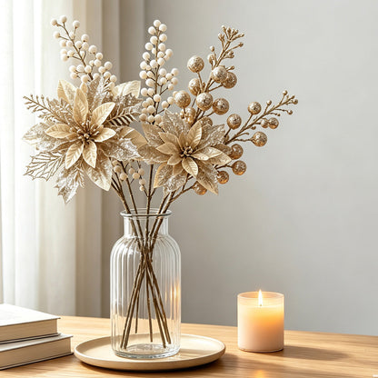18-Piece Sparkling Artificial Berry Champagne Floral Branches