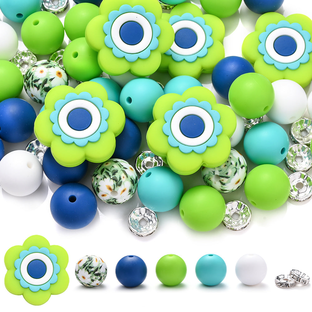 70pcs Flower Silicone Rhinestone Spacer Beads Set