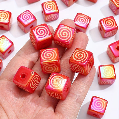 Red Swirl Square Acrylic Beads