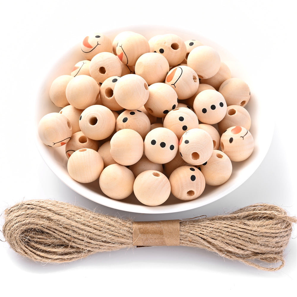 Beige Snowman Wooden Beads